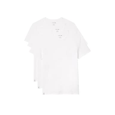 Lacoste Men's 100% Cotton Regular Fit Crew Neck Undershirt, 3-pack, White, Large