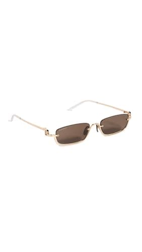 Gucci GG Upside Down Super Narrow Sunglasses, Gold-Gold-Brown, One Size
