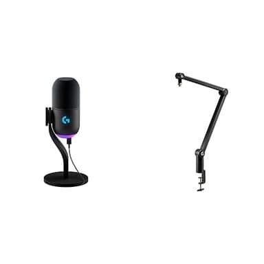 Logitech G Yeti GX Dynamic RGB Gaming Microphone with LIGHTSYNC, USB + Compass G Premium Tube-Style Microphone Broadcast Boom Arm