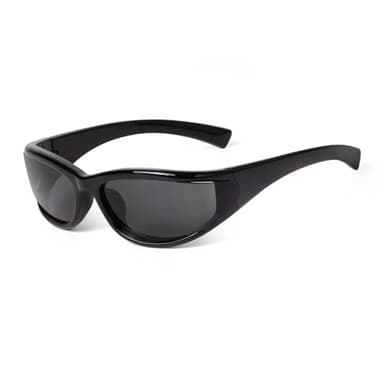 Laurinny Y2K Wrap Around Sunglasses for Women Men, Rave Festival Hollow Out Lens Thick Frame Futuristic Shades, UV400 Protection Trendy 2000s Sunglasses (Black Frame Gray Lens)