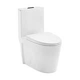 Swiss Madison St. Tropez SM-1T254HB One-Piece Elongated Toilet Vortex Dual-Flush 1.1/1.6 gpf with Comfort Chair Seat ADA Height in Glossy White with Black Hardware