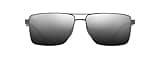 Maui Jim Piha Square Sunglasses, Shiny Gunmetal W/Black/Dual Mirror Silver to Black Polarized, Large