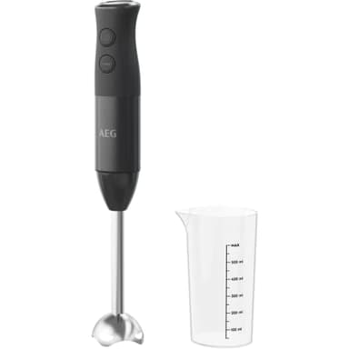 AEG HB4-1-4GG Hand Blender, Power 600 W, 2 Speeds Turbo Function, Includes 0.6 L Cup with Measuring Cup, Dishwasher Safe Cup, BPA-Free, Black