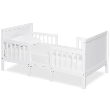Dream On Me Hudson 3-in-1 Convertible Toddler Bed, 4 Safety Guard Rails, Low-to-Floor Design, Greenguard Gold & BSA Certified, Solid New Zealand Pinewood, Converts to Chairs & Table – White