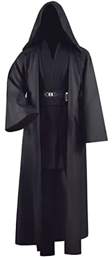 Forwacos Adult Tunic Costume for Jedi Outfit Skywalker Halloween Cosplay Costume Hooded Robe Cloak Full Set Uniform Three Versions (X-Large, Black)