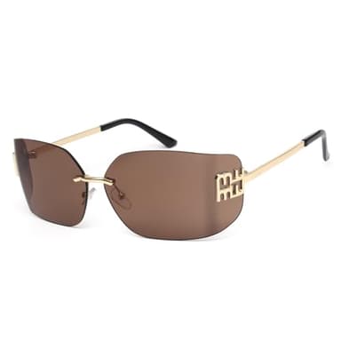 KENBO Futuristic Rimless Y2K Sunglasses for Women Men Fashion Wrap Around Frame Trendy Shield Frameless Design -C2