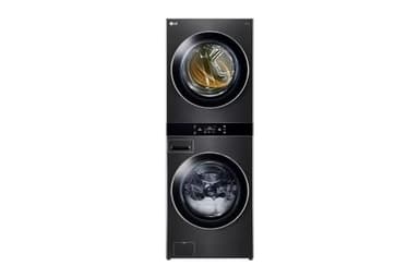 LG WashTower Stacked Smart Laundry Center 5.0 Cu.Ft. Front Load Washer & 7.4 Cu.Ft. Electric Dryer in Black Steel w/Steam
