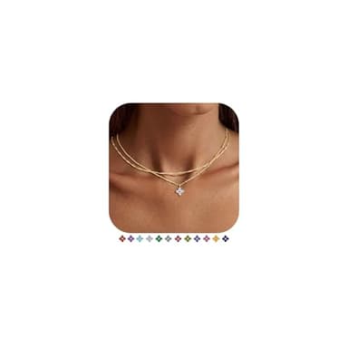 M MOOHAM Dainty Layered 14K Gold Plated CZ Necklace for Women - April Birthstone Necklaces Clear Cubic Zirconia Pendant Necklace Trendy Birthday Jewelry Gifts for Mom Women