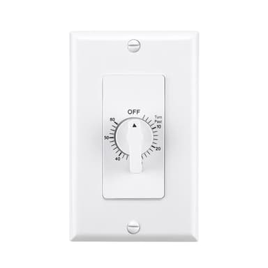 BN-LINK Heavy Duty 60-Minute in-Wall Spring Wound Countdown Timer Switch for Lights, Mechanical Switch Timer for Bathroom Exhaust Fan, No Neutral Required, Wall Plate Included, ETL Listed, 1 Pack