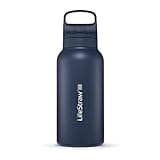 LifeStraw Go Series — Insulated Stainless Steel Water Filter Bottle for Travel and Everyday Use Removes Bacteria, Parasites and Microplastics, Improves Taste, 1L Aegan Sea