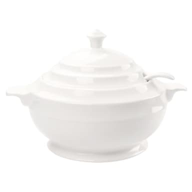 jinsongdafa Casserole Dish with Serving Handle, 2.7-quart White French Soup pot, Ceramic Tureen with Lid and Ladle, for Dinner and Party, Microwave, Dishwasher, Oven Safe 11.6 Inch