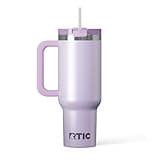 RTIC 40 oz Road Trip Tumbler Double-Walled Insulated Stainless Steel Portable Travel Coffee Mug Cup with Lid, Handle and Straw, Ceramic-Lined, Lavender Glitter