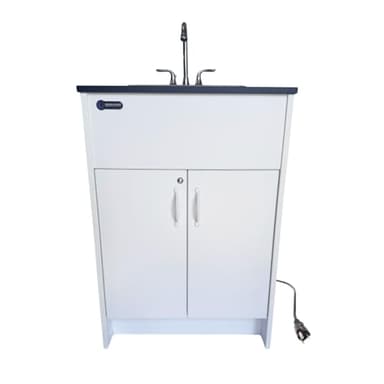 Ozark River Portable Sinks Essential Series, Black Laminate Countertop-White Cabinet-Stainless Basin, Mobile Hot Water Hand Washing with Water Tanks,110v Portable Handwashing Sink