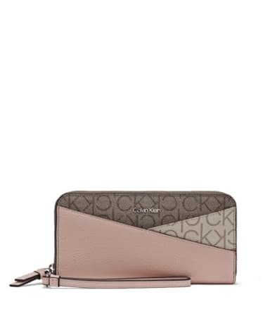 Calvin Klein Key Item Saffiano Continental Zip Around Wallet with Wristlet Strap, Petal/Almond/Taupe/Vanilla/Khaki, One Size