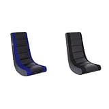 THE CREW FURNITURE Classic Video Rocker Floor Gaming Chair Bundle, Kids and Teens, Racing Stripe PU Faux Leather & Polyester Mesh, Black/Blue and Black/Black