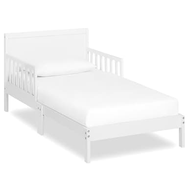 Dream On Me Brookside Toddler Bed, Low Floor Wooden Bed, Side Safety Bed Rails, GREENGUARD Gold & BSA Certified, Non-Toxic Paint Finish, New Zealand Pinewood, Up to 50 lbs - White