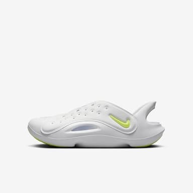 Nike Aqua Swoosh Big Kids' Sandals (FV6363-100, White/Pure Platinum/Volt) Size 1