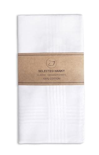 Selected Hanky Men's Handkerchiefs,100% Soft Cotton,White Classic Hankie Pack of 12