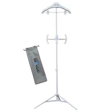 The Steamer Stand Deluxe | Adjustable Standing Garment Steaming Rack with Hanger | Fast, Foldable, Portable Clothes Steam Ironing Solution for Travel & Home