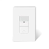 TOPELER Motion Sensor Light Switch, Neutral Wire Required, Single Pole in Wall Occupancy Sensor Switch for CFL/LED/Incandescent Bulb, Screwless Wall Plate Included, White, UL Listed FCC Approved