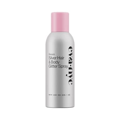 Eva NYC Kweeen Silver Hair and Body Glitter Spray - Our Original Ultra Shimmery Glitter, New Look - Adds Shine + Non-Sticky - Quick Drying Sparkle Spray - Warm Vanilla Scent - 4.9 oz