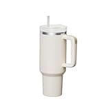 KISSKIND Tumbler With Handle 40 oz Travel Mug Straw Covers Cup with Lid Insulated Quencher Stainless Steel Water Iced Tea Coffee Gift Cream