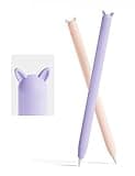 2 Pack Case Compatible with Apple Pencil 1st Generation,Cute Soft Silicone Skin Cover Sleeve Accessories Compatible with iPad Pro 9.7"/10.5"/12.9",Pink&Purple