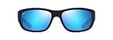 Maui Jim Men's Mauklele Rectangle Sunglasses, Matte Black/Blue/Blue Hawaii Polarized, Large