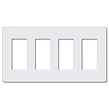 CML Decorator Screwless Wall Plate, 4-Gang Light Switch Covers, Decor Outlet Cover Plate, Standard Size 4.68”X 8.34”, Impact Resistant, White