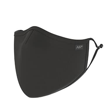 AIR+ Reusable Face Mask, Multi-Layer, Washable, Breathable, for Men & Women, Anti-fog for Glasses, Adjustable Ear Loops, Black Medium