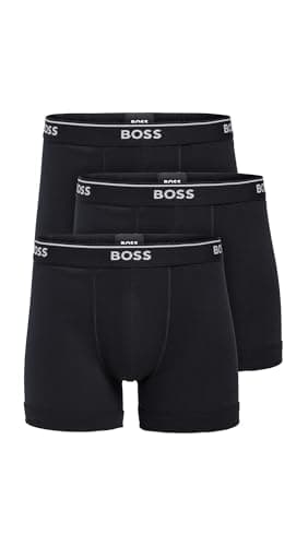 BOSS Men's 3-Pack Cotton Boxer Brief, True Black, Medium