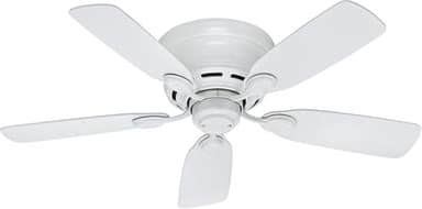 Hunter 42 inch Indoor Ceiling Fan No Light - White Ceiling Fan without Light, Low Profile Mount, 5 Blades, For Bedroom, Living Room, or Kitchen, Pull Chain - Low Profile IV 51059, Snow White