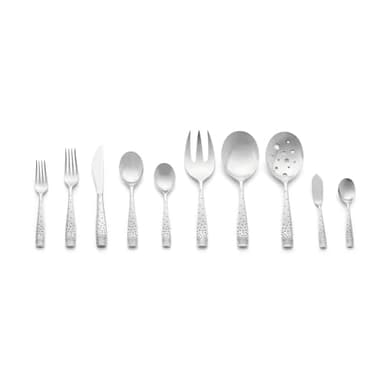 nambe Dazzle 45-Piece Flatware Set Service for 8 Plus Butter Knife, Sugar Spoon and 3 Piece Hostess Set, 18/10 Mirror Stainless Steel Silverware Cutlery Set, Dishwasher Safe