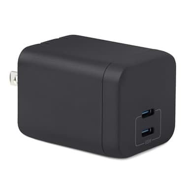 Amazon Basics Fast Charging USB C Nano GaN Wall Charger, 65W 2-Port for Laptops, Tablets, Phones, Black