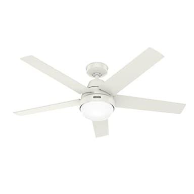 Hunter 52 inch Indoor Ceiling Fan with LED Light and Remote Control - White Modern Smart Ceiling Fan, Standard Mount, 5 Blades, For Bedroom, Living Room, or Kitchen, Quiet- Aerodyne 51336, Fresh White