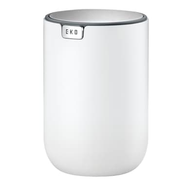 EKO Mini Desk Trash Can with Swing-Top Lid 0.4 Gallon Small Table Round Wastebasket for Office, Home, Car (White)