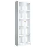 IRONMIX White Bookcase with Doors and Shelves, 5-Tier Tall Bookshelf with Storage Cabinet, 70.87" Display Cabinet for Collectibles, Display Case for Home Office Library