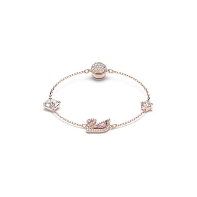 Swarovski Dazzling Swan Collection Women's Bracelet, Pink and White Crystals with Rose-Gold Tone Plated Chain, Magnetic Closure