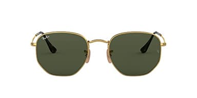 Ray-Ban Unisex RB3548N Hexagonal Flat Lens Hexagonal Sunglasses, Gold/G-15 Green, 54 mm