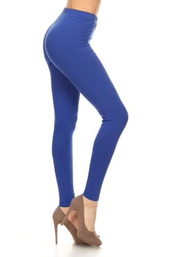 Leggings Depot Women's High Waisted Cotton Leggings - 28" Full Length - Soft Breathable 1" Waistband Everyday Pants, Royal Blue, X-Large