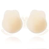 BOOSINI Sticky Bra – Push Up Adhesive Backless Strapless Bra for Women, Invisible Breast Lift Pads, Reusable Silicone Nipple Covers Beige M