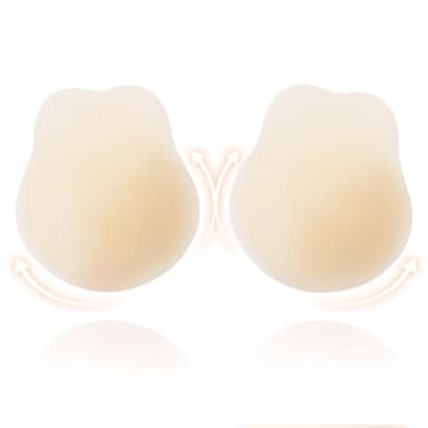 BOOSINI Sticky Bra – Push Up Adhesive Backless Strapless Bra for Women, Invisible Breast Lift Pads, Reusable Silicone Nipple Covers Beige M(1Pair)