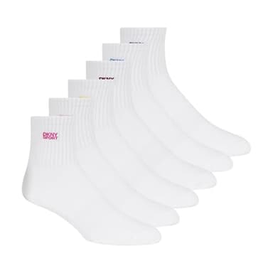 DKNY Women's 6 Pack Low Crew Socks, White, 9-11