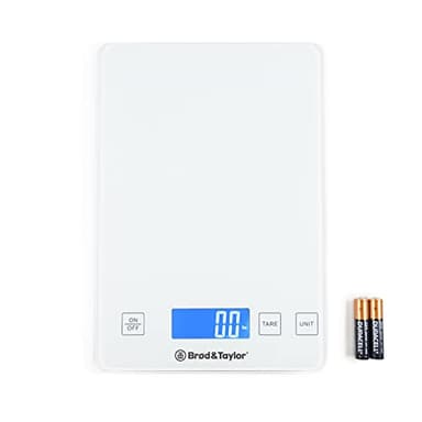 Brod & Taylor High Capacity Baking & Kitchen Scale (Weighs up to 33lbs/15kg of Ingredients), 1-Gram Precision, Five Unit Options, 5-Minute Display, Batteries Included