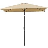 Yaheetech 6.5x10FT Rectangular Outdoor Patio Umbrella Large Market Umbrella w/Push Button Tilt & Crank Lift System & 6 Sturdy Ribs for Garden/Lawn/Beach/Pool/Deck/Backyard - Tan