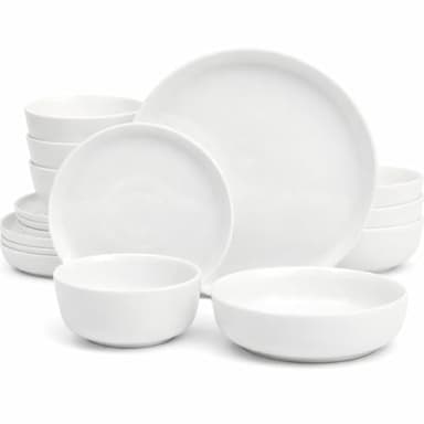 Gibson Home Oslo Porcelain Chip and Scratch Resistant Dinnerware Set, Service for 4 (16pcs), Ceramic Plates and Bowls Dishes Sets, White - Microwave and Dishwasher Safe