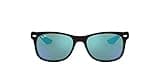 Ray-Ban Junior Kids' RJ9052SF New Wayfarer Low Bridge Fit Square Sunglasses, Matte Black/Blue Flash, 50 mm