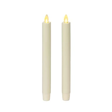 Luminara Set of 2 Moving Flame LED Taper (1x9.75), Flameless Candle, Melted Edge, Smooth Wax, Unscented (White)