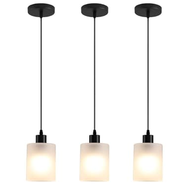 AOJUNSANSAN 3-Pack Industrial Pendant Lighting, Modern Frosted Glass Shade Farmhouse Adjustable Hanging Light Fixtures for Kitchen Island Living Room Bedroom Hallway