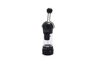 Sur La Table Ratchet Mill, Black – Ceramic Stone Grinder Pepper & Spice Grinder with Adjustable Coarseness, Front-Loading Refill, Durable Manual Seasoning Tool for Kitchen and Table